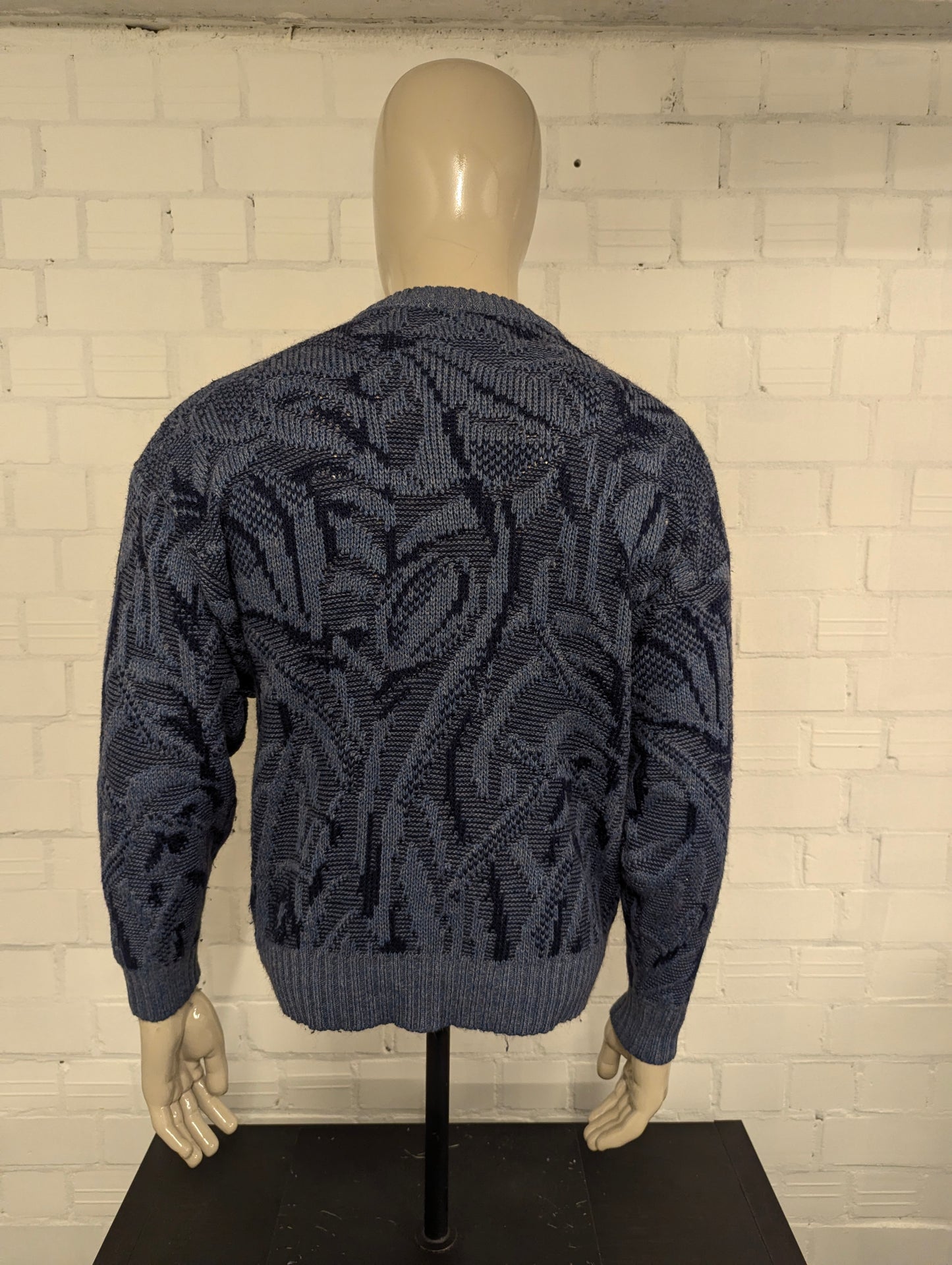 Vintage Council trui met mohair – blauw/grijs motief – maat L