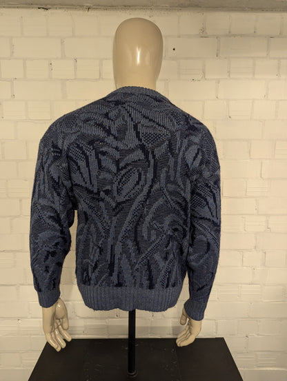 Vintage Council trui met mohair – blauw/grijs motief – maat L