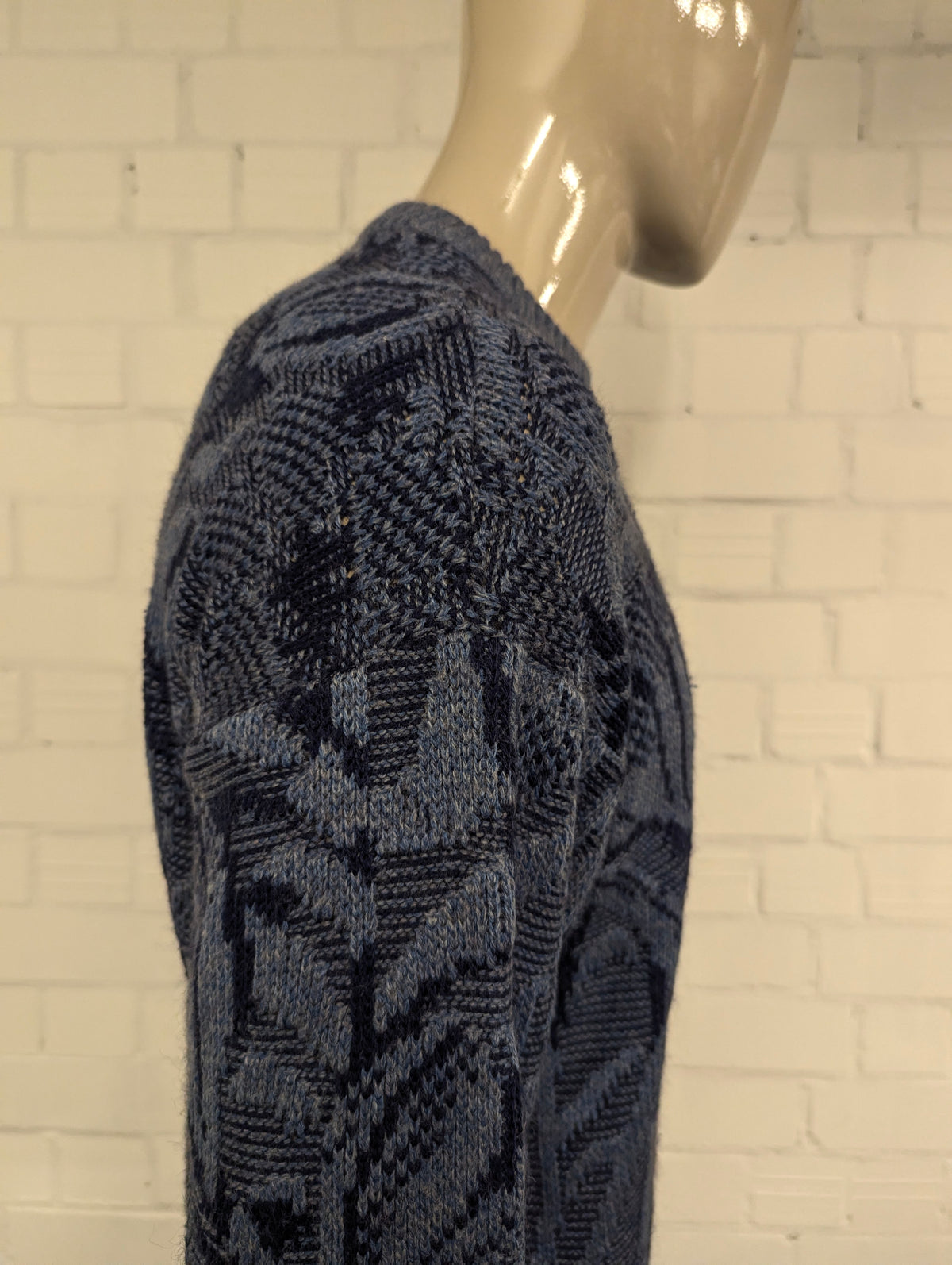 Vintage Council trui met mohair – blauw/grijs motief – maat L