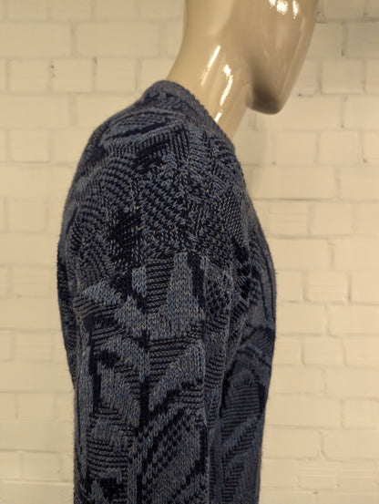 Vintage Council trui met mohair – blauw/grijs motief – maat L