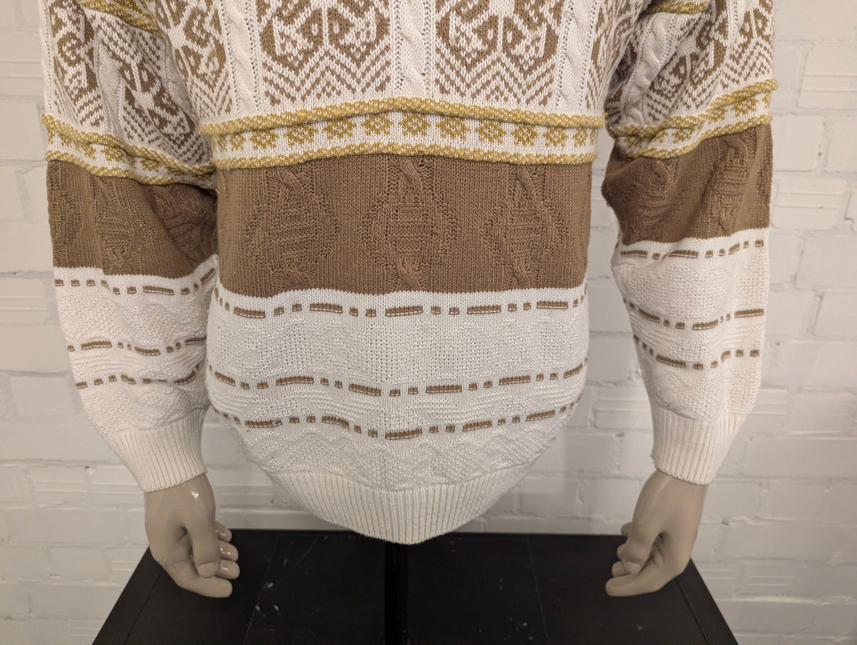 Vintage polo trui – wit/groen voelbaar motief – maat M