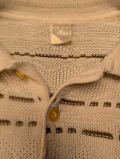 Vintage polo trui – wit/groen voelbaar motief – maat M