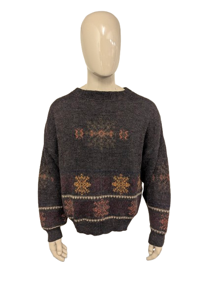 Giaccomo Larusso wollen trui – bruin/groen/oranje/geel – maat 2XL