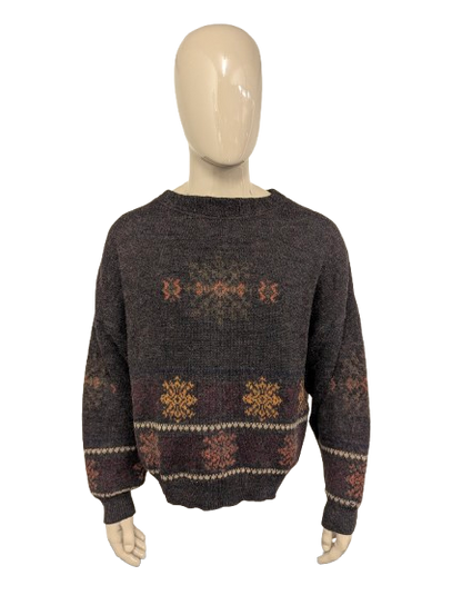 Giaccomo Larusso wollen trui – bruin/groen/oranje/geel – maat 2XL