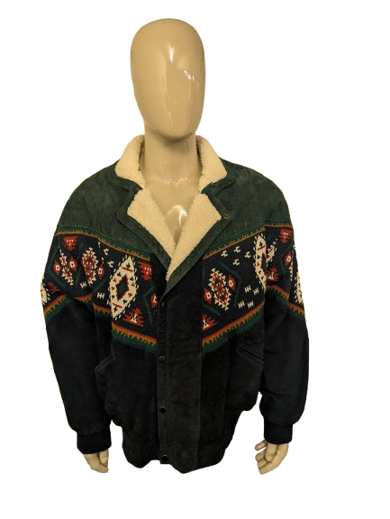 SouthWestern Aztec / Suede gevoerde winter jas / jack. Groen Rood Bruin gekleurd. Maat 52 / L.