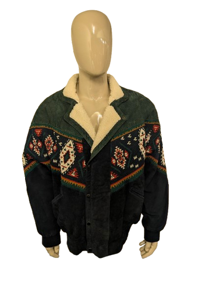 SouthWestern Aztec / Suede gevoerde winter jas / jack. Groen Rood Bruin gekleurd. Maat 52 / L.