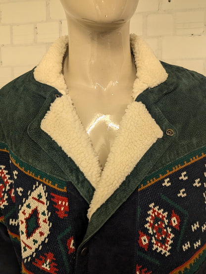 SouthWestern Aztec / Suede gevoerde winter jas / jack. Groen Rood Bruin gekleurd. Maat 52 / L.