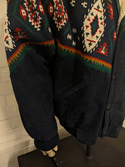SouthWestern Aztec / Suede gevoerde winter jas / jack. Groen Rood Bruin gekleurd. Maat 52 / L.