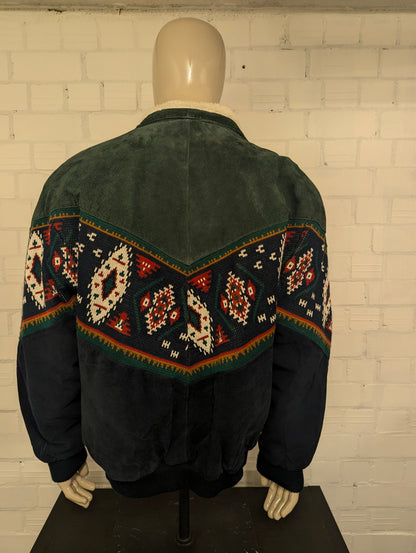 SouthWestern Aztec / Suede gevoerde winter jas / jack. Groen Rood Bruin gekleurd. Maat 52 / L.