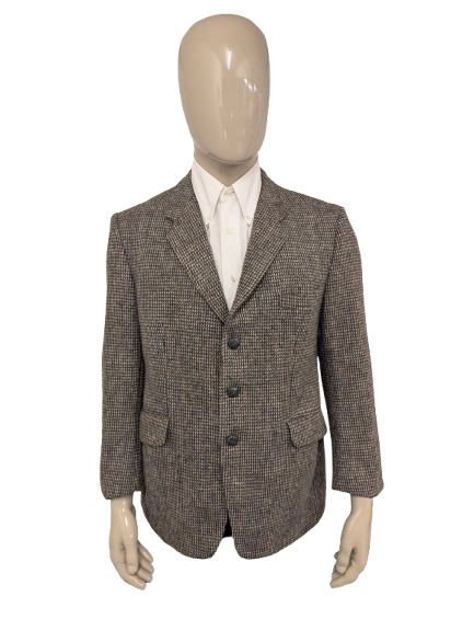Hoffke Harris Tweed colbert. Bruin Oranje Grijs Beige motief. Maat 27 (54/L).
