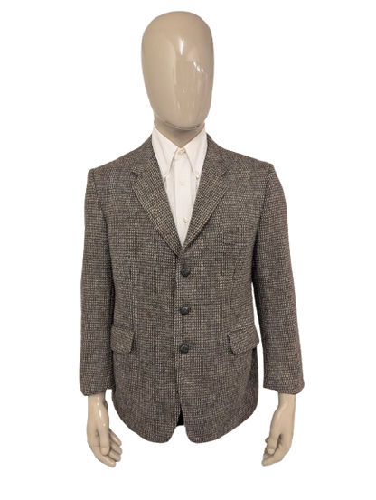 Hoffke Harris Tweed colbert. Bruin Oranje Grijs Beige motief. Maat 27 (54/L).