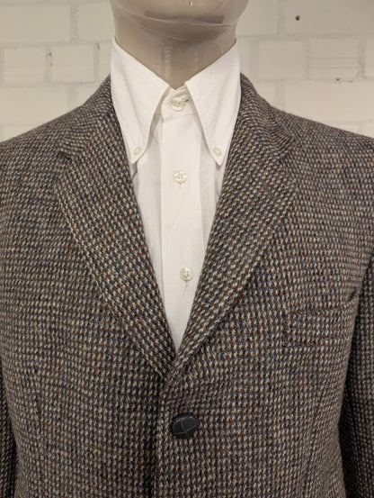 Hoffke Harris Tweed colbert. Bruin Oranje Grijs Beige motief. Maat 27 (54/L).