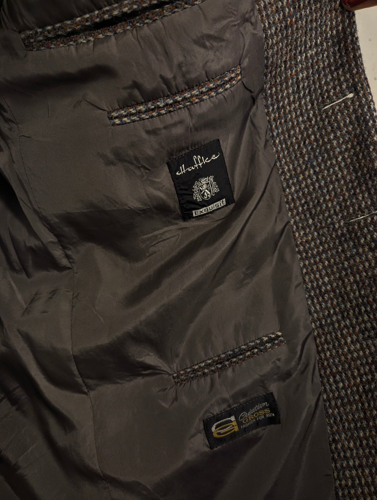 Hoffke Harris Tweed colbert. Bruin Oranje Grijs Beige motief. Maat 27 (54/L).