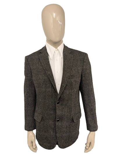 Barutti Harris Tweed colbert met elleboogstukken. Bruin Rood Blauw motief. Maat 52 / L.
