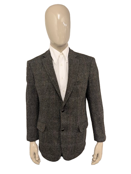 Barutti Harris Tweed colbert met elleboogstukken. Bruin Rood Blauw motief. Maat 52 / L.