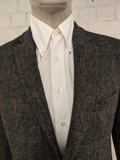 Barutti Harris Tweed colbert met elleboogstukken. Bruin Rood Blauw motief. Maat 52 / L.