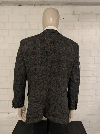 Barutti Harris Tweed colbert met elleboogstukken. Bruin Rood Blauw motief. Maat 52 / L.