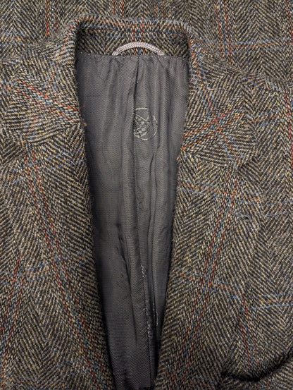 Barutti Harris Tweed colbert met elleboogstukken. Bruin Rood Blauw motief. Maat 52 / L.