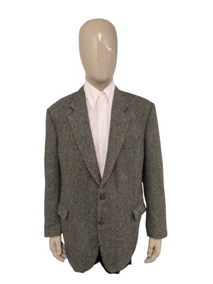 Hirmer Harris Tweed colbert. groen Bruin Beige motief. Maat 56 / XL.
