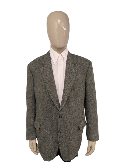 Hirmer Harris Tweed colbert. groen Bruin Beige motief. Maat 56 / XL.