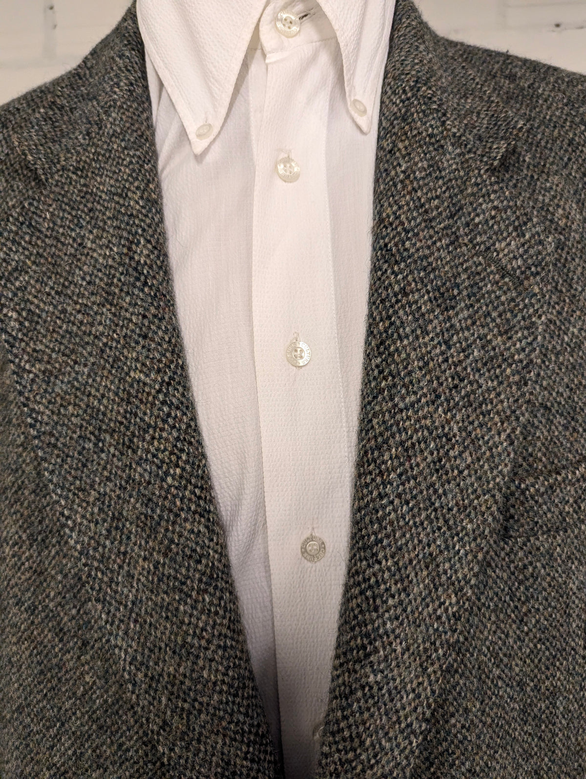 Hirmer Harris Tweed colbert. groen Bruin Beige motief. Maat 56 / XL.