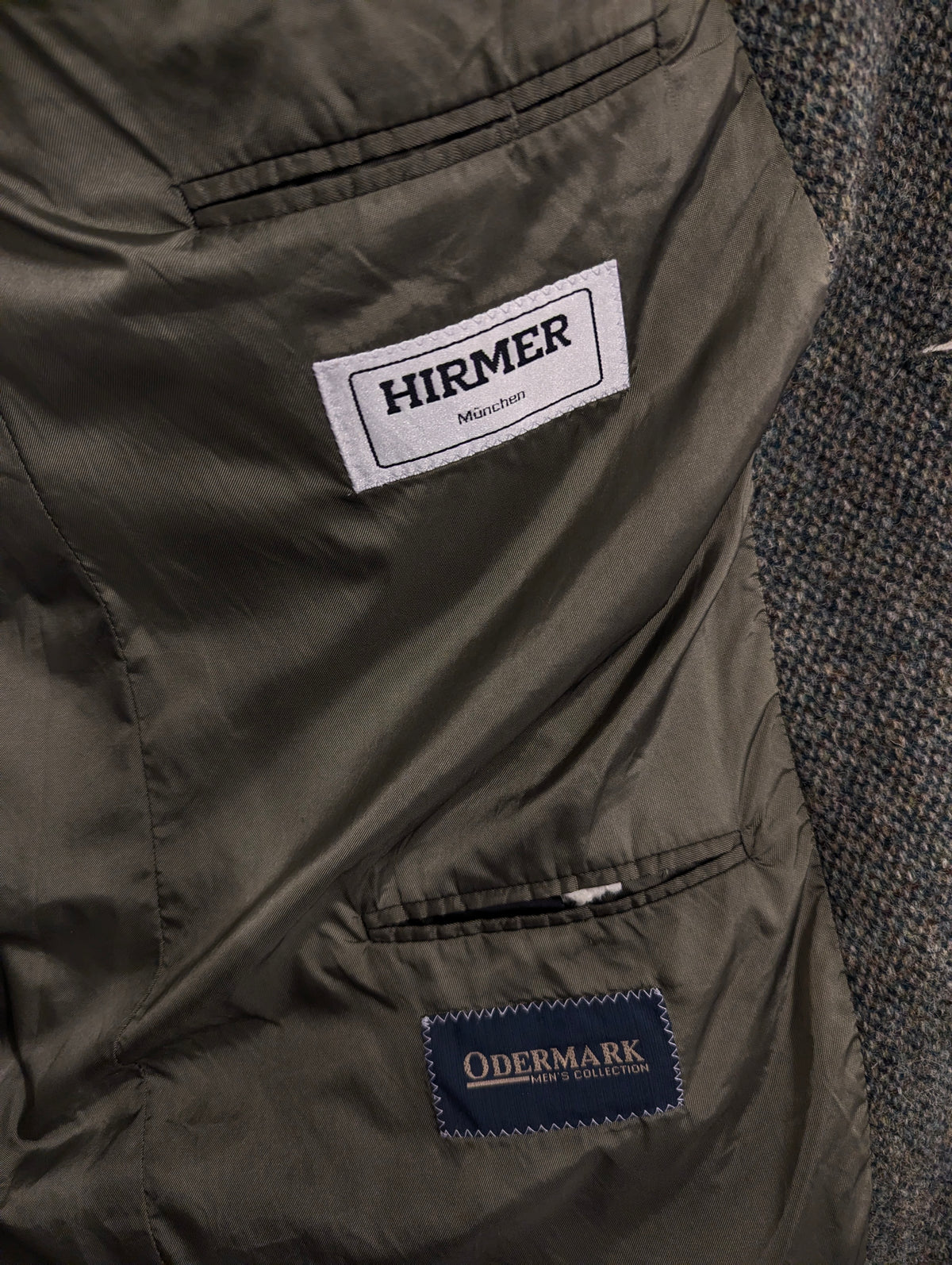 Hirmer Harris Tweed colbert. groen Bruin Beige motief. Maat 56 / XL.