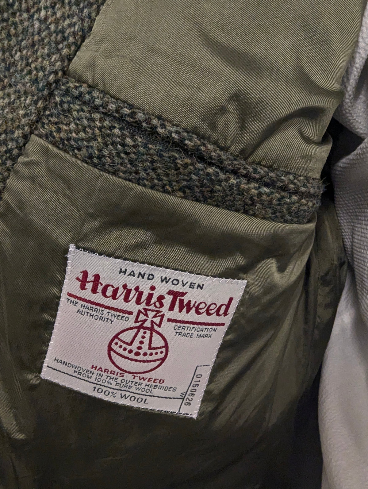 Hirmer Harris Tweed colbert. groen Bruin Beige motief. Maat 56 / XL.