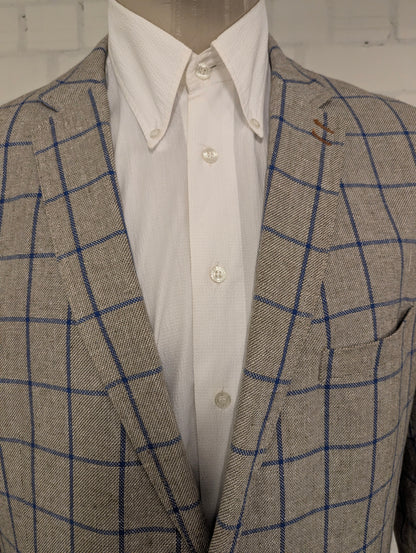 Meyer & Meyer Linnen colbert. Grijs Bruin Blauw motief. Maat 30 (60/2XL-XXL). 55% Linnen.