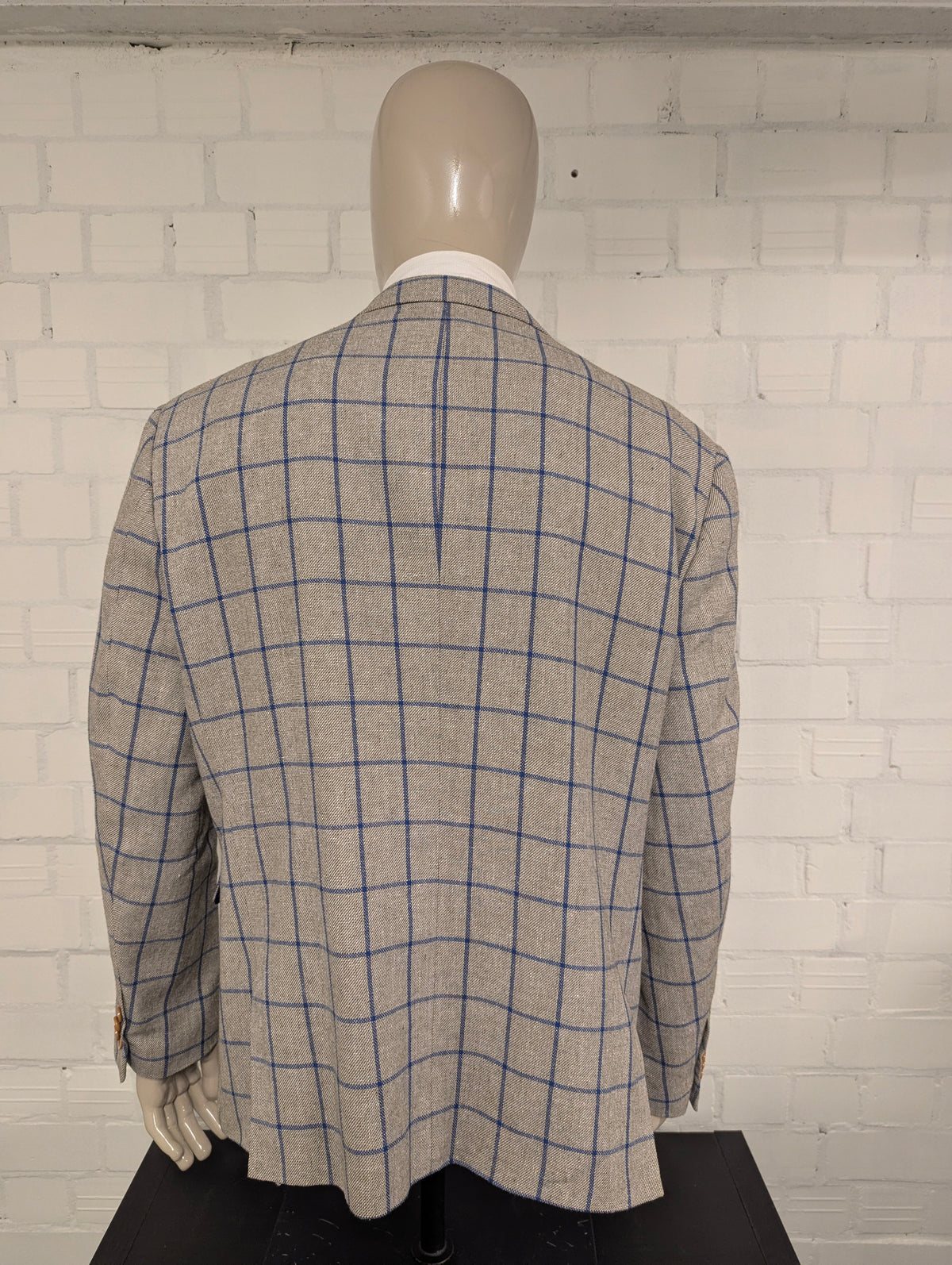 Meyer & Meyer Linnen colbert. Grijs Bruin Blauw motief. Maat 30 (60/2XL-XXL). 55% Linnen.