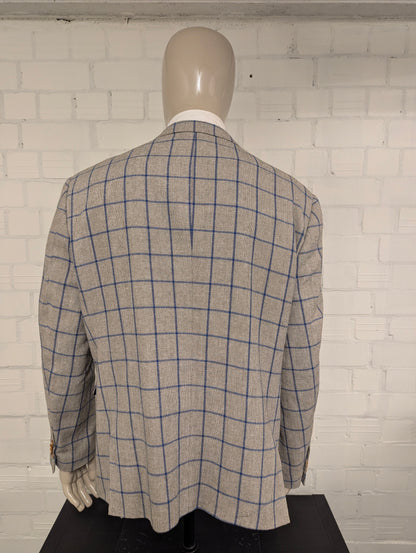 Meyer & Meyer Linnen colbert. Grijs Bruin Blauw motief. Maat 30 (60/2XL-XXL). 55% Linnen.