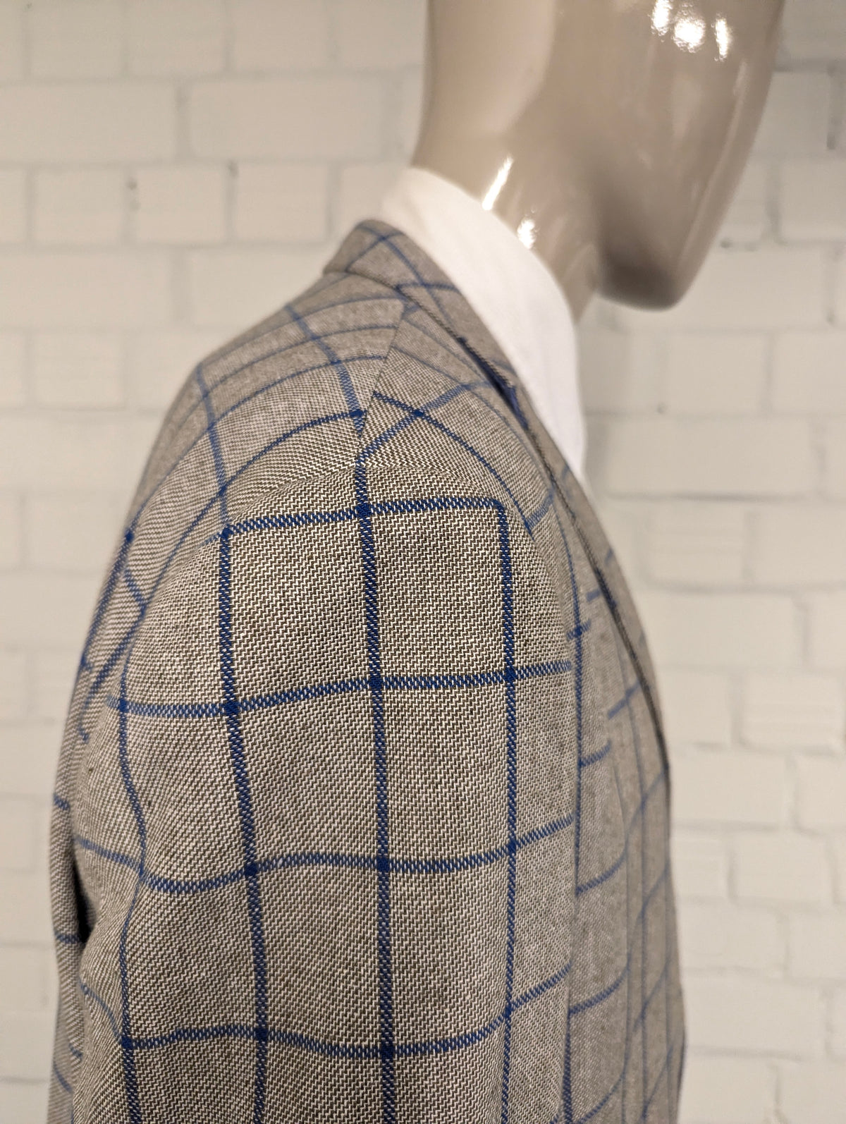 Meyer & Meyer Linnen colbert. Grijs Bruin Blauw motief. Maat 30 (60/2XL-XXL). 55% Linnen.