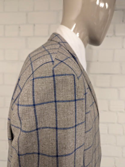 Meyer & Meyer Linnen colbert. Grijs Bruin Blauw motief. Maat 30 (60/2XL-XXL). 55% Linnen.