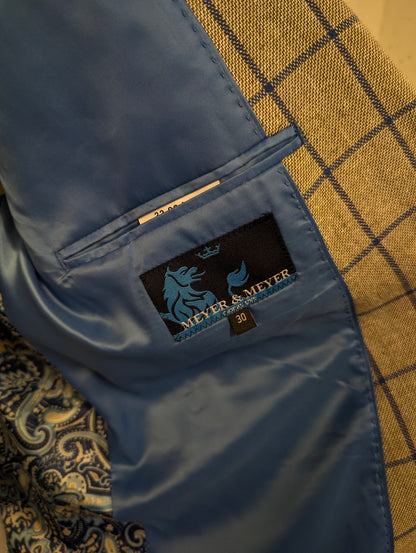 Meyer & Meyer Linnen colbert. Grijs Bruin Blauw motief. Maat 30 (60/2XL-XXL). 55% Linnen.