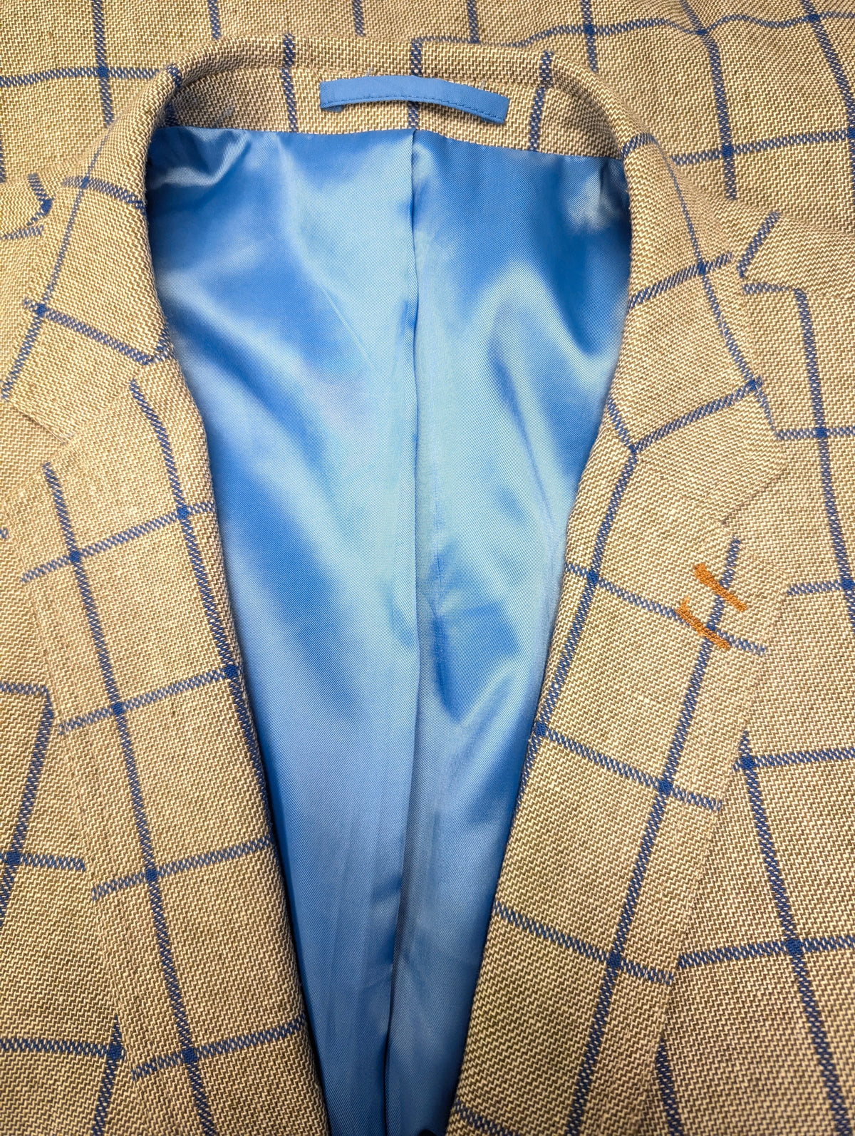 Meyer & Meyer Linnen colbert. Grijs Bruin Blauw motief. Maat 30 (60/2XL-XXL). 55% Linnen.