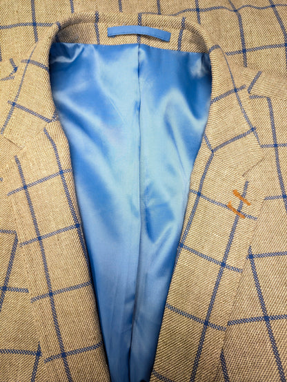 Meyer & Meyer Linnen colbert. Grijs Bruin Blauw motief. Maat 30 (60/2XL-XXL). 55% Linnen.