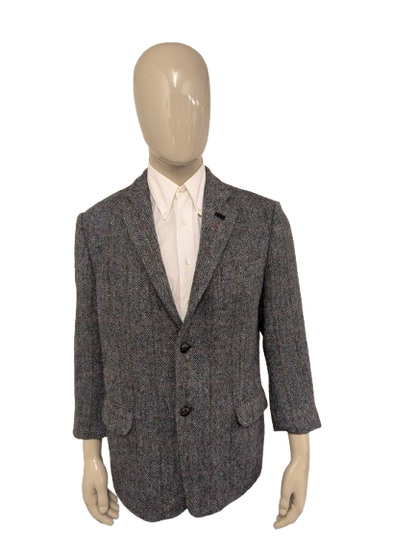 Walbusch Harris Tweed colbert. Grijs Zwart Roos Blauw Bruin motief. Maat 25 (50/M).