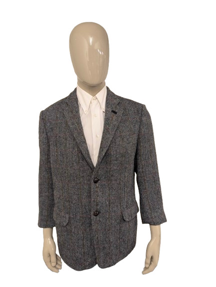 Walbusch Harris Tweed colbert. Grijs Zwart Roos Blauw Bruin motief. Maat 25 (50/M).