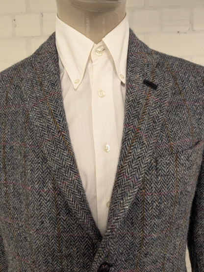 Walbusch Harris Tweed colbert. Grijs Zwart Roos Blauw Bruin motief. Maat 25 (50/M).