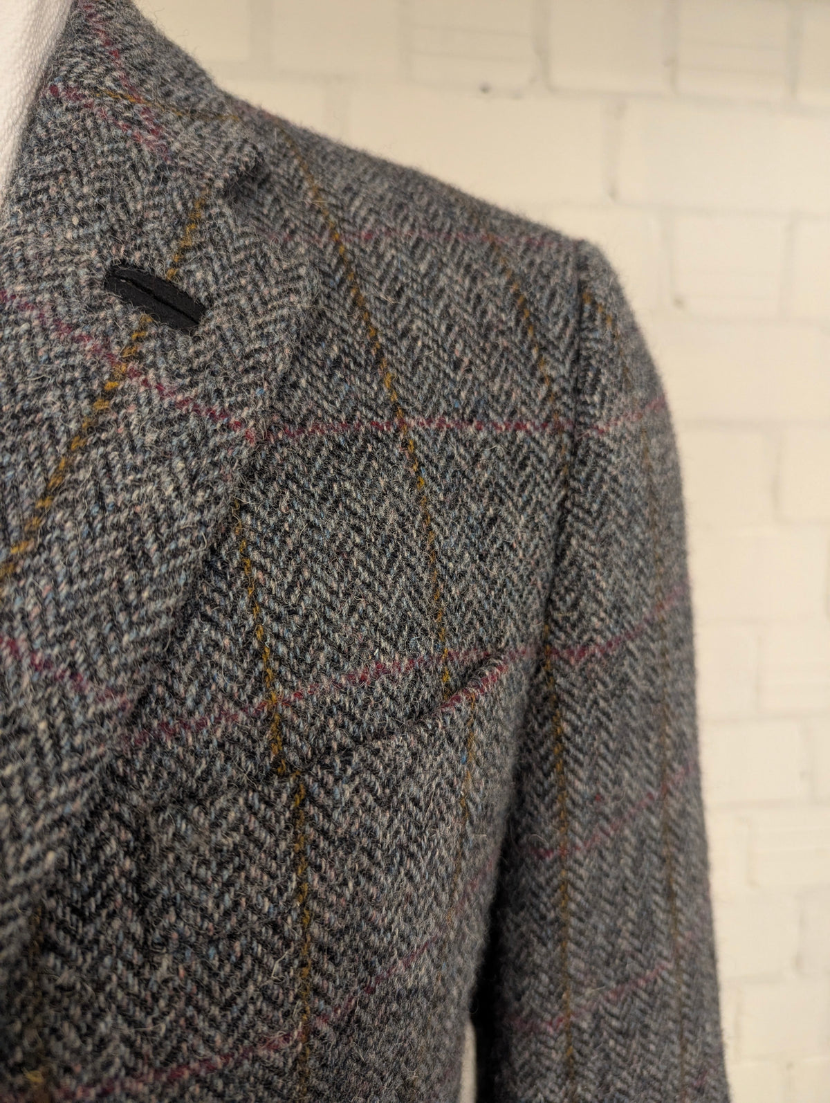 Walbusch Harris Tweed colbert. Grijs Zwart Roos Blauw Bruin motief. Maat 25 (50/M).