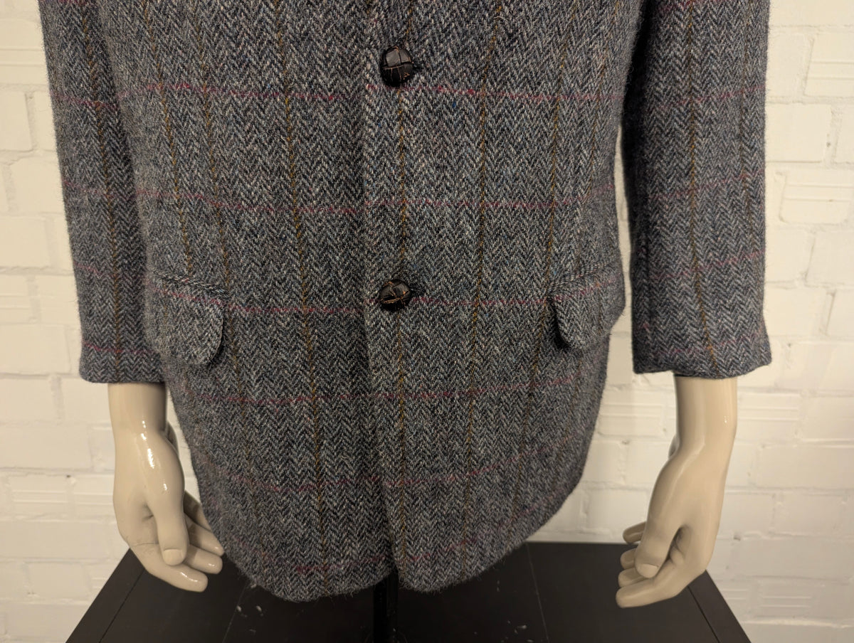 Walbusch Harris Tweed colbert. Grijs Zwart Roos Blauw Bruin motief. Maat 25 (50/M).