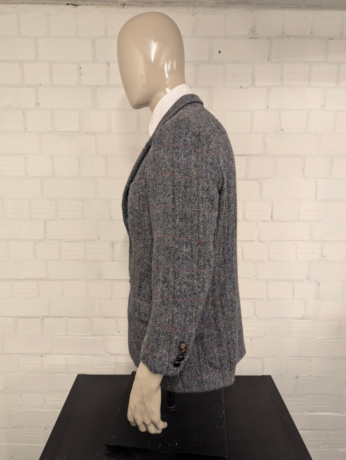 Walbusch Harris Tweed colbert. Grijs Zwart Roos Blauw Bruin motief. Maat 25 (50/M).