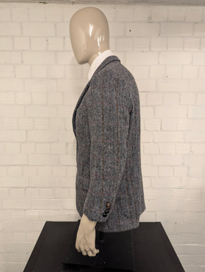 Walbusch Harris Tweed colbert. Grijs Zwart Roos Blauw Bruin motief. Maat 25 (50/M).