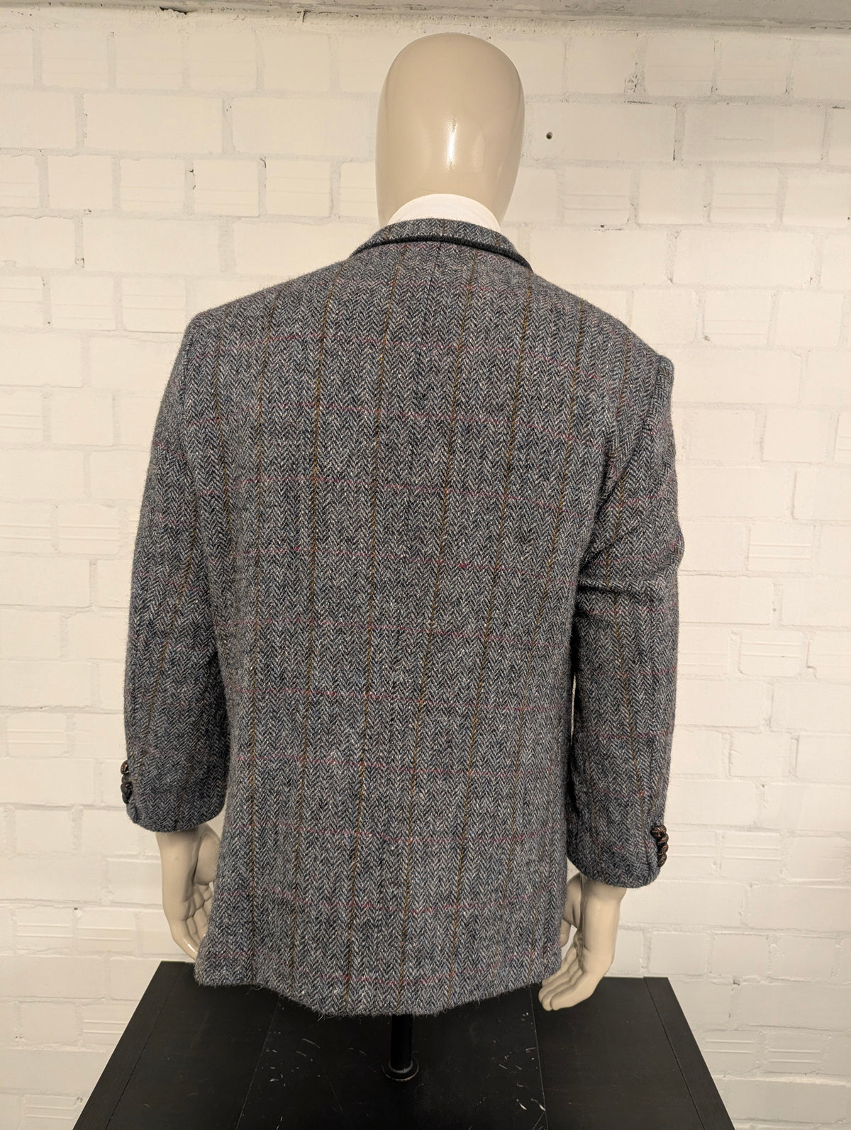Walbusch Harris Tweed colbert. Grijs Zwart Roos Blauw Bruin motief. Maat 25 (50/M).
