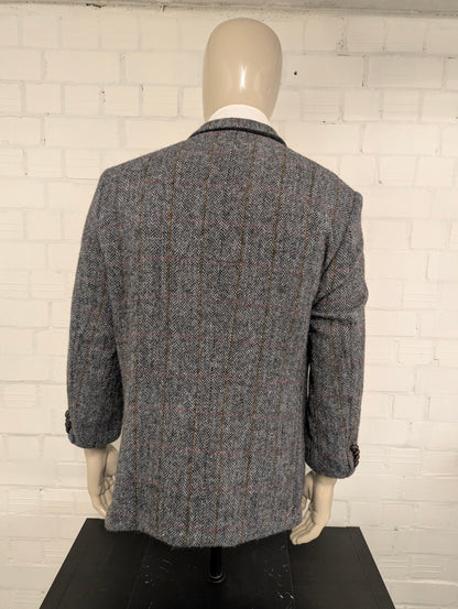 Walbusch Harris Tweed colbert. Grijs Zwart Roos Blauw Bruin motief. Maat 25 (50/M).