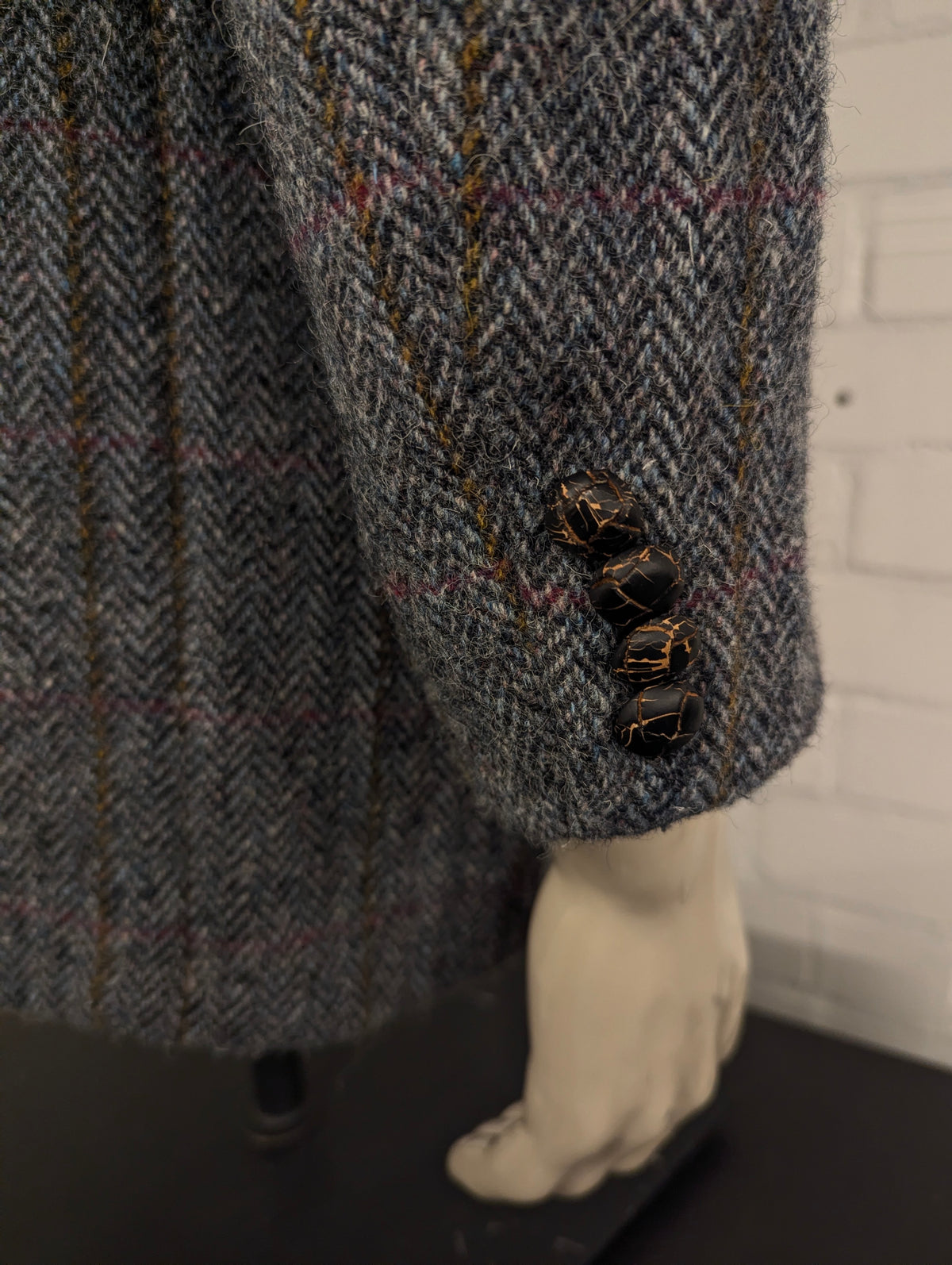 Walbusch Harris Tweed colbert. Grijs Zwart Roos Blauw Bruin motief. Maat 25 (50/M).