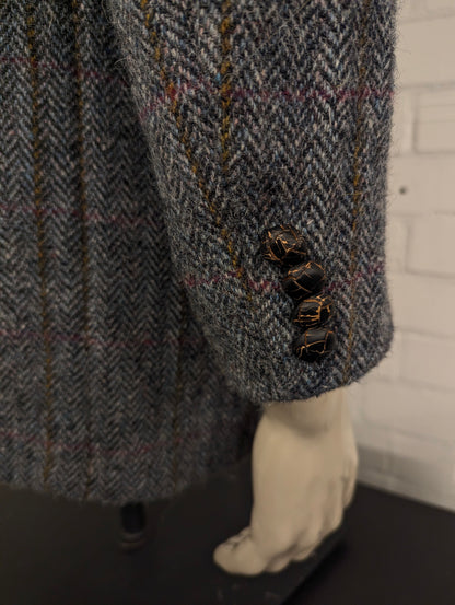 Walbusch Harris Tweed colbert. Grijs Zwart Roos Blauw Bruin motief. Maat 25 (50/M).