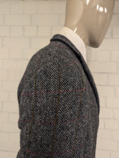 Walbusch Harris Tweed colbert. Grijs Zwart Roos Blauw Bruin motief. Maat 25 (50/M).