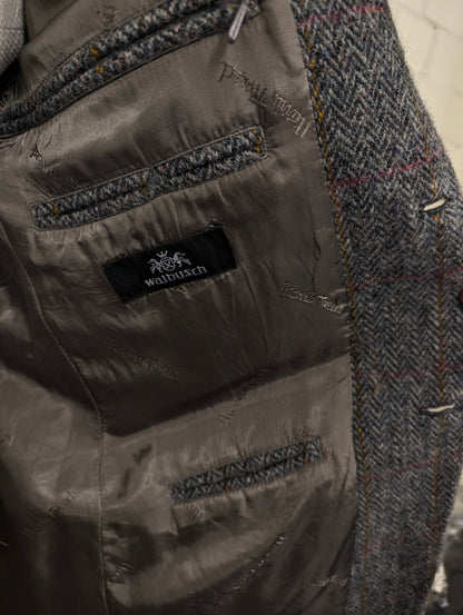 Walbusch Harris Tweed colbert. Grijs Zwart Roos Blauw Bruin motief. Maat 25 (50/M).