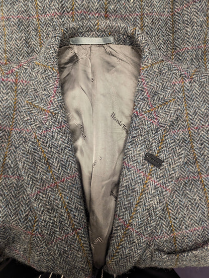 Walbusch Harris Tweed colbert. Grijs Zwart Roos Blauw Bruin motief. Maat 25 (50/M).