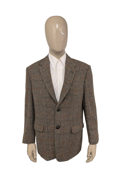 Walbusch Harris Tweed colbert. Kaki Bruin Oranje geruit. Maat 27 (54/L).